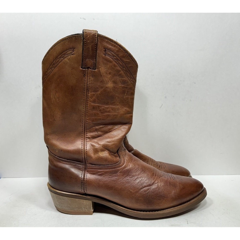 Vintage American West Brown Leather Cowboy Boots Men's Size 13 D Vibram Soles